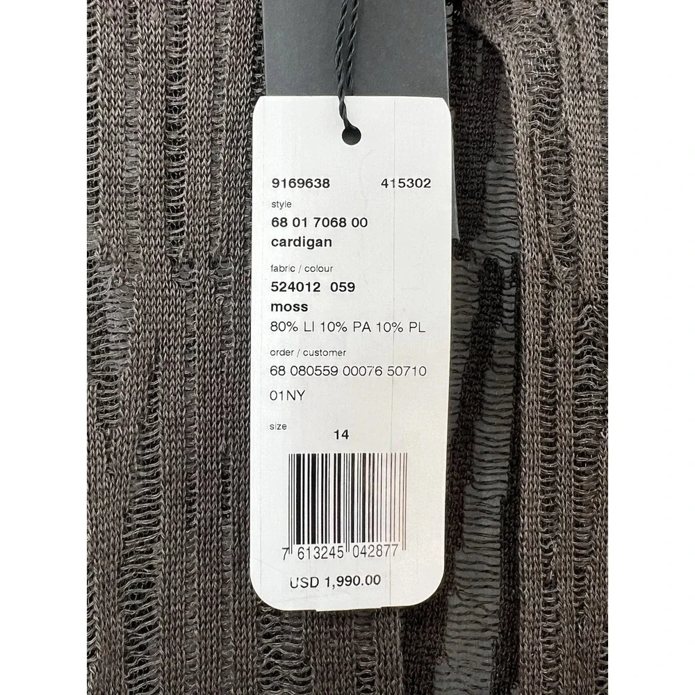 NWT Akris Cardigan Womens 14 Brown Linen Open Long Sleeve Mesh Duster Luxury